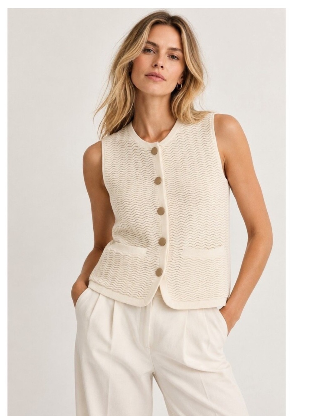 rag & bone Cream Knit Button Cardigan